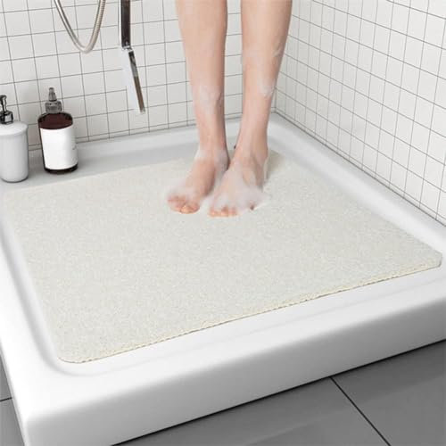 ZOKBOM Tapis de Douche Antidérapant 80x80cm | Grand Tapis de Baignoire Carré en Luffa avec Drain, PVC Anti Moisissure Tapis de Bain pour Personnes âgées,Lavable en Machine(Blanc)
