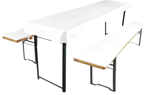 AddLiving Bierbankauflage Set Weiß | Bierzeltgarnitur Auflage 3-teilig | Bierbankauflagen & Tischdecke | Biertischauflagen-Set | Dekorativ & Pflegeleicht | Ideal für Gartenpartys | 240x70cm
