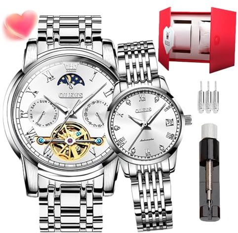 OLEVS Paar Uhren Set mit automatischem mechanischen automatischen Aufzug für Herren Damen Uhren Leuchtend Wasserdicht Edelstahl High