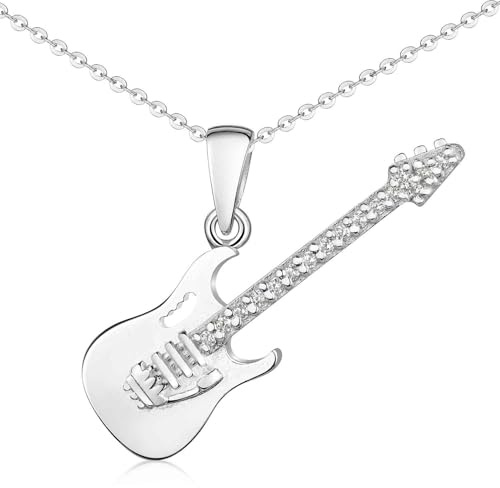 MATERIA by Matthias Wagner Damen Anhänger E-Gitarre 925 Sterling-Silber mit Zirkonia Steinen - wahlweise mit Kette KA-86
