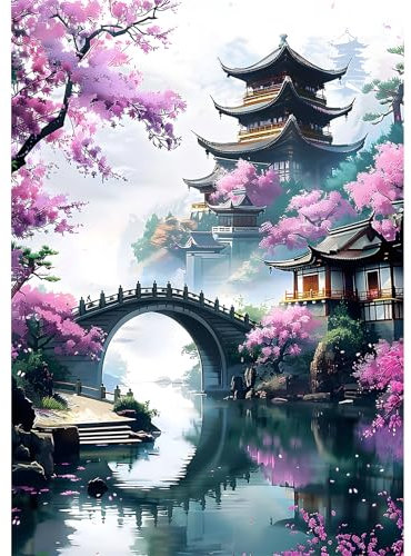 EOBROMD Diamond Painting Kit Completo Flor, Puente Pintura de Diamante Adultos, Paisaje Punto de Cruz Diamante, Cuadro Diamante Art Rhinestones Bordado para Decoración Hogar 30x40 cm
