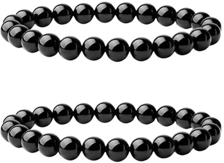 2 Stück 8mm Schwarzer Obsidian Perlenarmband,Handgefertigte Echte Natursteine Armbänder,Herren,Damen Chakren Perlenarmband,Handmade Echte Naturstein Perlen Heilsteine ArmbandKristalle,Ersatzperlen