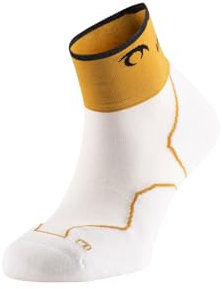 Lurbel Desafio Three, Calcetines de trail running, calcetín anti-ampollas, anti-olor, calcetines transpirables de montaña, unisex. (S - Blanco/Amarillo Ambar)