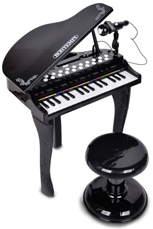 Bontempi | Pianoforte a Coda Elettronico 32 Tasti con Microfono e Sgabello, Effetti Luminosi, 5 Suoni, 4 Ritmi, 19 Brani, 53x40x32 cm