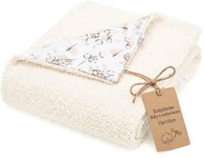 Babydecke 100x75 cm Kuschelige Kuscheldecke für Neugeborene & Babys | Bouclé Lammfell-Optik | Weiche Schmusedecke | Antiallergen & Warm | Ideal für Kinderwagen & Wiege