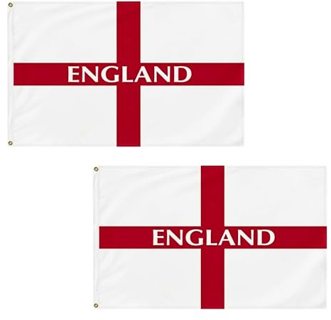 2 Pcs England St George Cross Flag 5ft x 3ft with Brass Eyelets – Polyester English Flag Banner for Football Matches, Cricket, Home & Garden Display