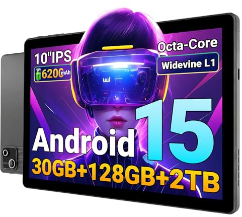 Gleeso 10 Inch Tablet Android 15 with 30GB RAM+128GB ROM (1TB Expandable), Octa-Core, 1280x800 IPS HD Touchscreen, 5MP+8MP Dual Camera, 6200mAh, Widevine L1(Gray)