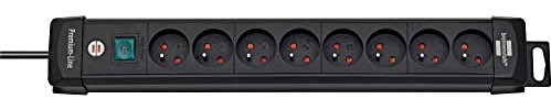 Brennenstuhl Multiprise Premium-Plus Noire, 8 Prises, avec 3m de câble, Fabrication Française