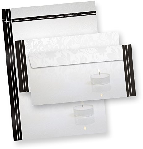 100 Sets Briefpapier Trauer Mit Umschläge ohne Fenster, DIN A4 90g Beidseitig, Oder andere Menge wählen: