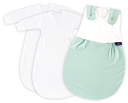 Träumeland S0100352 Babyschlafsack LIEBMICH 3 teilig Set Pünktchen mint, Größe 50/56, mehrfarbig