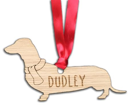 Personalised Dachshund Wooden Dog Decoration - Sustainable Oak Tree Bauble