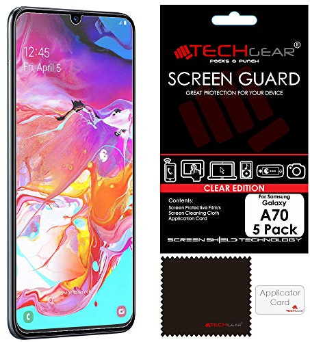 TECHGEAR [5 Pack] Screen Protectors Compatible with Samsung Galaxy A70, CLEAR LCD Screen Protectors Cover Guards