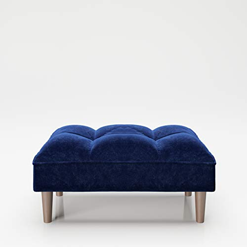 PLAYBOY Ottoman, geplostert, Samtstoff in blau, Fusshocker aus Stoff, Fussablage, Sitzhocker aus Samt, Beistellhocker für Sofa, Retro-Design, Club-Stil