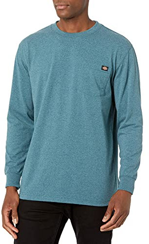 Dickies Men's Long Sleeve Heavyweight Crew Neck Work Utility T-Shirt, Baltic Blue Single Dye Heather, XL