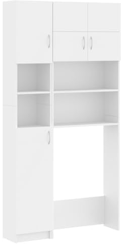 vidaXL Mobili Set per Lavatrice Scaffale Dispensa Scaffalatura Mensole Lavanderia Mobiletto Ripiani Armadio Armadietto Deposito Bianco Truciolato