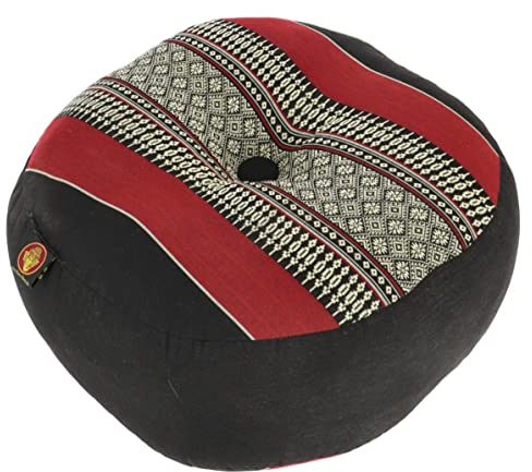 GURU SHOP Meditationskissen, Yoga Kissen, Yogakissen, Sitzkissen, Bodenkissen, Dekokissen - Schwarz/rot/crem, 18x30x30 cm