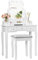 COSTWAY Schminktisch mit Hocker, 2 in 1 Frisiertsich mit 360° drehbarem Spiegel & LED Leuchten, Kosmetiktisch mit 5 Schubladen & Abnehmbarer Oberteil (Weiß)