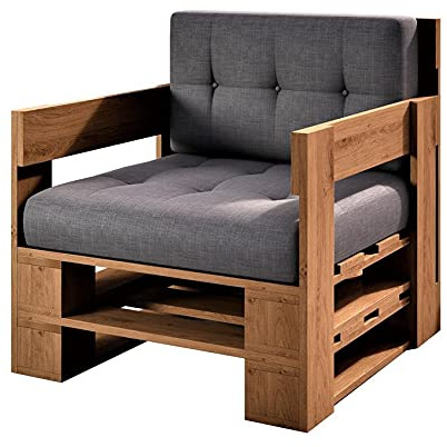 sunnypillow palettenmöbel Europaletten Indoor und Outdoor - Lounge gartenmöbel Holz gartenmöbel Set Lounge möbel Terrasse Balkon loft Stil Paletten Palette (Eiche Sessel 80 x 60 cm Höhe : 30cm)