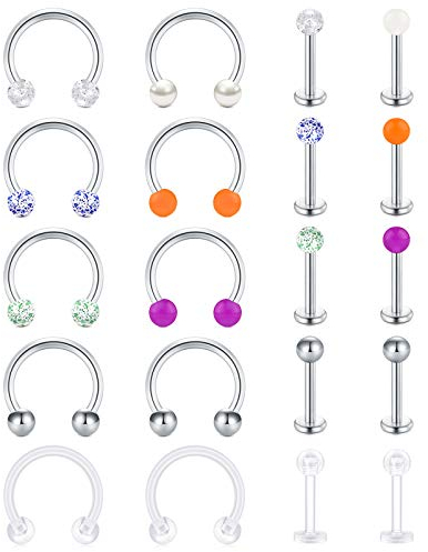 Funseedrr 10-16 Paar Lippe Labret Stecker Set 16G Edelstahl Acryl Bioflex 8mm Hufeisen Septum Tragus Cartilage Helix Piercing