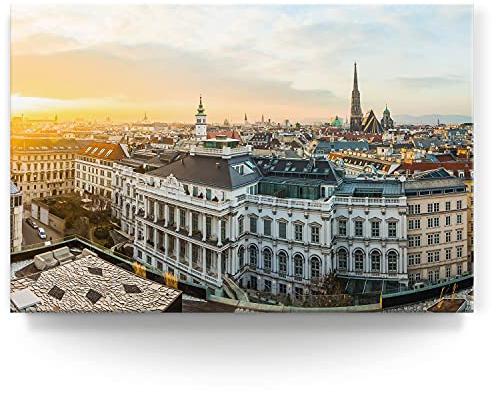 BilderKing Wandbild Skyline Wien - 90cm x 60cm Leinwand auf Fertigrahmen + Aufhänger