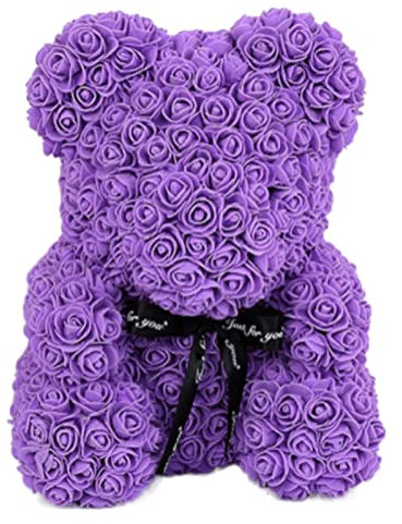 QINQIN New year decoration Fit For Rose Teddy Bears Flower Rose Bear Gift Box Valentine's Day Present Home Decor Wedding (Color : Purple, Size : 25cm)