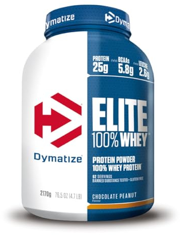 Dymatize Elite 100% Whey Chocolate Peanut 2170g - High Protein Low Sugar Pulver + Whey Protein und BCAAs