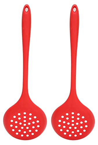 Cuillère à fente en silicone 2 pièces, cuillère à fente pour écumoire résistante à la chaleur, cuillère à œufs pochés avec trou de suspension pour bar de cuisine de restaurant