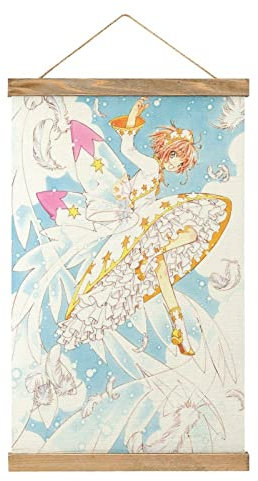YBEL Card Captor-Sakura Anime Scroll Poster Stoff Bild Kunst Holz DIY Rahmen Hängender Druck Aufhänger für Raumdekor Öl-Leinwand Kit Geschenk