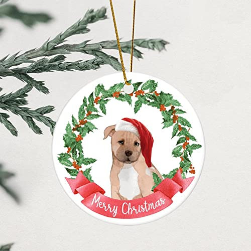 Frohe Weihnachten Hund Weihnachten Porzellan Ornament Deutscher Schäferhund Blumenkranz Weihnachtsbaum Ornament Weihnachtskranz 8,1 cm Weihnachten Ornament Einweihungsgeschenk Hauseinweihungsgeschenke