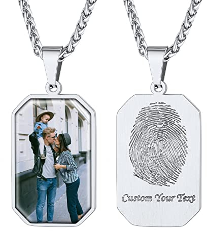 Supcare Herren Halskette Achteck Schmuck 316L Personalized Gravur Edelstahl Dog Tag Anhänger mit Fingerabdruck/Foto/Textgravur Memorial Erkennungsmarke Sommer Kette Geschenk Souvenir A-Achteck-Silber