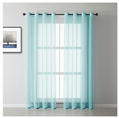 Homxi Gardinen mit Tüll 2er Set 2 x 107Wx138L cm,Vorhänge Tüll Hellblau Einfarbig Ösenvorhang Gardine