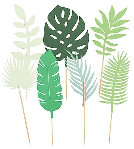 7Pcs Tropical Palm Leaves Cake Topper, GLADFRESIT Greenery Cake Decorations for Hawaiian Themed Birthday Party Supplies