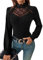 GORGLITTER Women's Eyelet Lace Long Lantern Sleeve Tops Mock Neck Skinny Cut Out Blouse T Shirt Black M