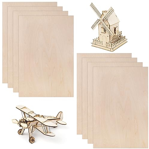 TOTSUN 8PCS Plywood Sheets 300 x 200 x 1.5mm Unfinished Wood Board Panels Wood DIY Craft for Painting Modeling Engraving