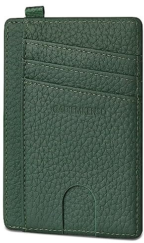 GADIEMKENSD Credit Card Holder RFID Blocking Genuine Leather Slim Card Wallet Compact Size Card Cases for Women Men Keychain Purse with D Shackle Llaveros De Hombre Exemption Card Set Blackish Green