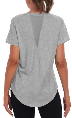 Jlowesun Women's Long Yoga Gym Tops, Sprots Running Exercise T-Shirt Short Sleeve Back Mesh Workout Loose Fit Summer Quick Dry Fitness Activewear Athletic Tee for Ladies