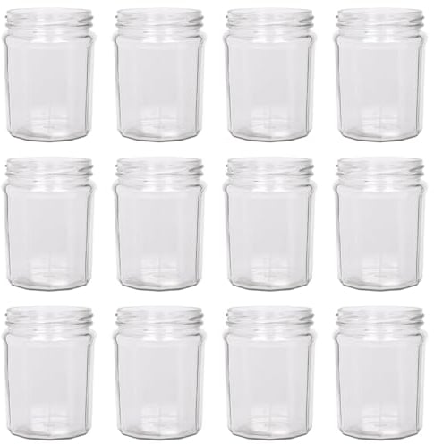 Argon Tableware Glass Jam Jars - 380ml - Pack of 24 - Empty Screw Top Kitchen Storage Jar for Food, Honey, Spice, Pickling, Preserving, Candle Making
