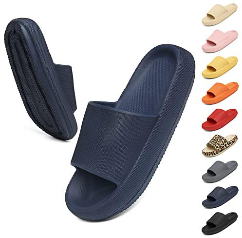 Geweo Hausschuhe Badeschuhe Herren Damen Pantoffeln Badeschlappen Super Weich Rutschfeste Unisex Strand Sandalen Indoor Slippers Dicke Sohle Duschsandale Badezimmer Blau 39/40EU