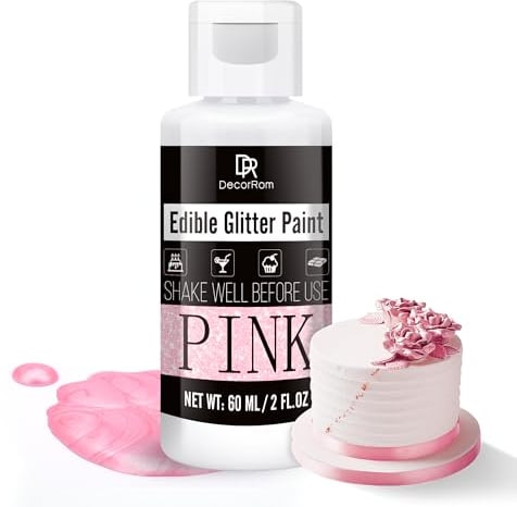 Flüssig Essbarer Glitzer - 60ml Metallisch Glitzerfarben Lebensmittelfarbe für Dekorieren von Kuchen, Backen, Cupcakes - Metallic Flüssiges Essbares Glitzerpulver für Kekse, Fondant, Torten (Rosa)