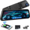 4K Rückfahrkamera Spiegel mit 12 Zoll Bildschirm - Spiegel Dashcam mit kabellosem Carplay und Android Auto - WiFi G-Sensor Schleifenaufnahme Spiegelverbindung FM + 64G TF-Karte