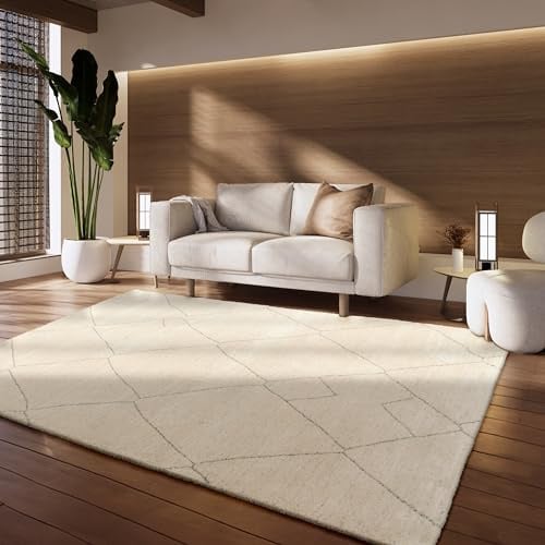 Paco Home Teppich Wohnzimmer Schlafzimmer Berberlook Skandinavisches Design Einfarbig Abstraktes Muster 3D Modern hohe flordichte, Grösse:120x170 cm
