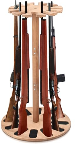 RattanView Waffenständer aus Holz für 12 Waffen, vertikaler Waffenständer für den Innenbereich, mit weicher Polsterung, 2 verstellbare Höhen, für Wohnzimmer, Sammelraum, Lager (Holzfarbe)