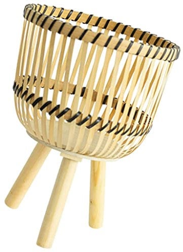 Pflanzenständer aus geflochtenem Rattan, Rattan-Blumentopf auf hölzernen Standbeinen, geflochtener Pflanztopf, hoher Pflanzenhalter, Blumenständer, Pflanzenpräsentationsständer für Zuhause (