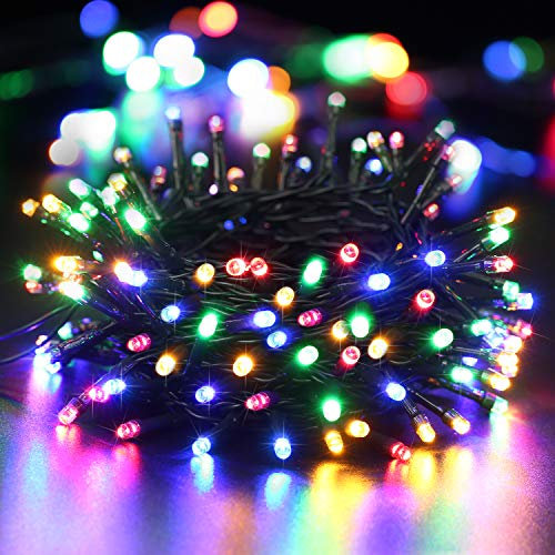 PhilzOps Weihnachtsbaum Lichterkette Bunt, 10M 100 LED Weihnachten Deko Lichterkette Außen Batterie 8 Modi Wasserdicht Außenbeleuchtung für Hochzeit Party Geburtstag Innen Zimmer Garten Feier
