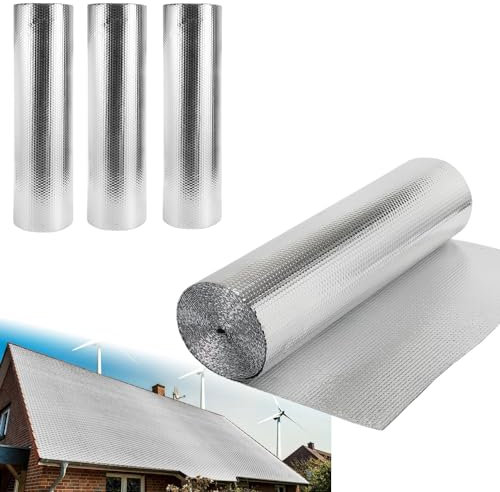 Ollewiellan Isolierfolie 1M X 40M Reflexionsfolie Heizung 40㎡ thermofolie Alu-Luftpolsterfolie Dämmfolie Isolierung für Wohnmobile Abstellräume Garagen Fenster Dächer Gewächshäuser