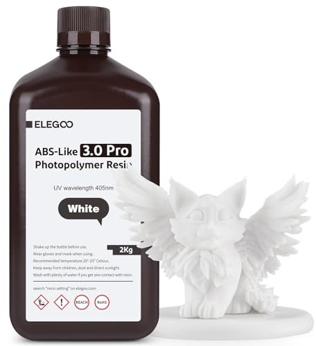 ELEGOO ABS-Like Resin 3.0 Pro, UV-Härtendes 3D Resin mit Hohe Präzision, Nicht Spröde, Nicht Giftig für LCD/DLP 3D Drucker Photopolymer Harz Weiß 2000g