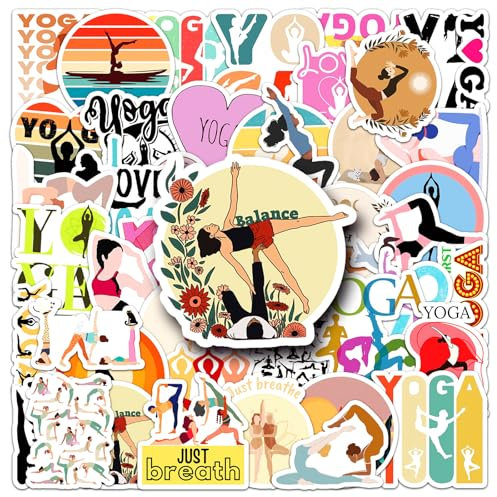 50 Stück Yoga Aufkleber Pack Yoga Sticker Set wasserdichte Vinyl Sticker für Laptop Kinder Autos Motorrad Fahrrad Skateboard Gepäck Koffer Computer Aufkleber Graffiti Decal