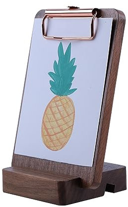 Porte-bloc en bois dur massif avec support, porte-menu en bois pour restaurant, support de table, porte-reçus pour comptoir de bar, porte-bloc A4 avec pince en métal de grande capacité