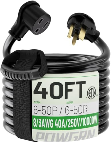 POWGRN 8/3 AWG 40FT 6-50P/R Welder Extension Cord 40A 250V Heavy Duty ETL