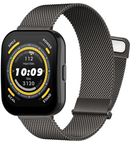 RenSheng Correa Metálica de Succión Magnética Doble para Amazfit Bip 6/5, 22 mm, Acero Inoxidable, Gris